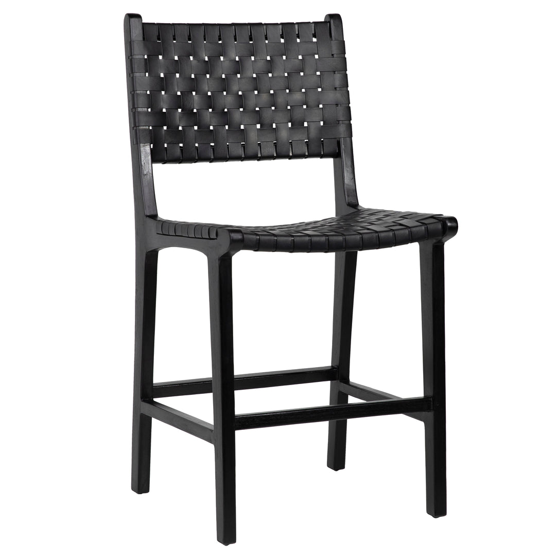 Sleek Black Leather Swivel Bar Stool