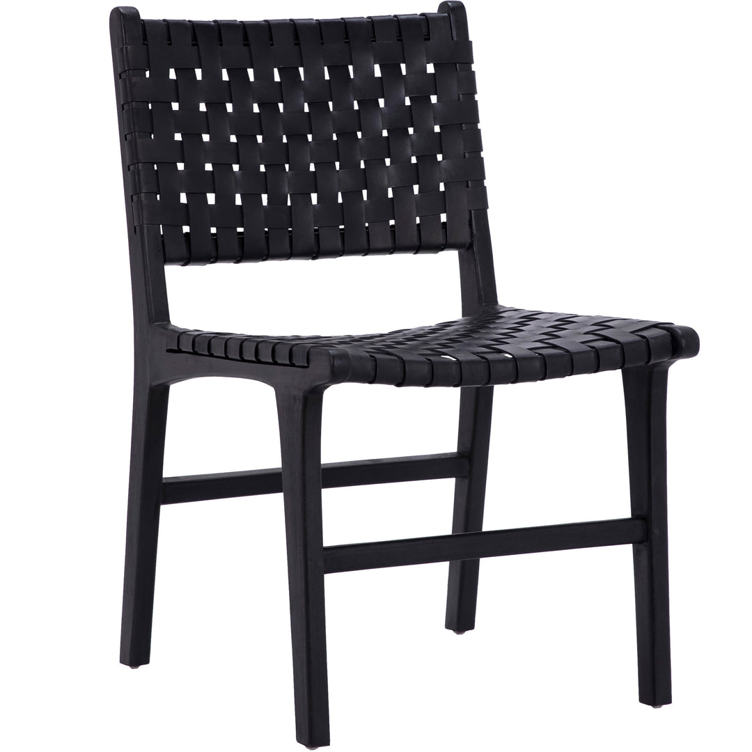 Elegant Black Leather Bistro Chair with Sleek Metal Frame