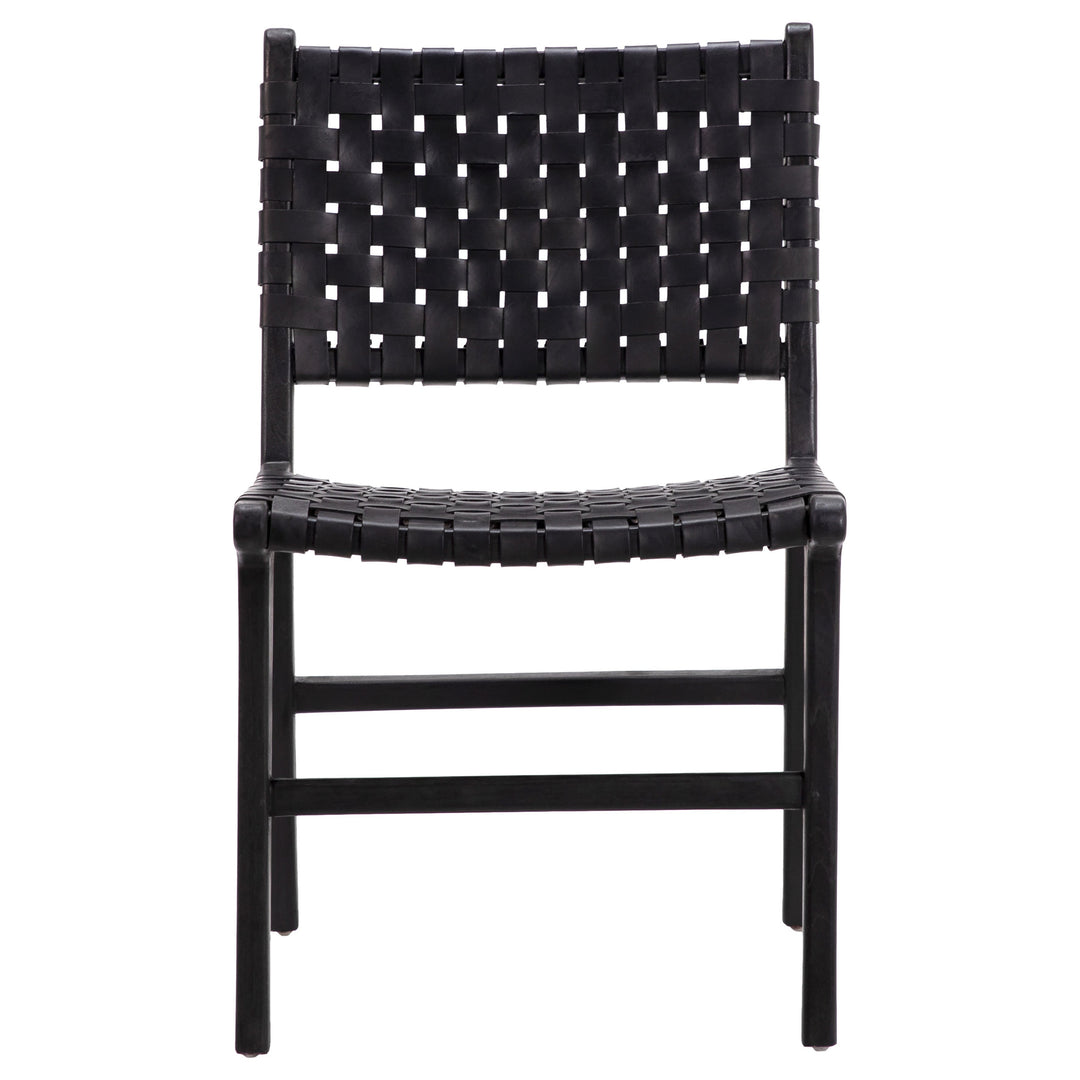 Elegant Black Leather Bistro Chair with Sleek Metal Frame
