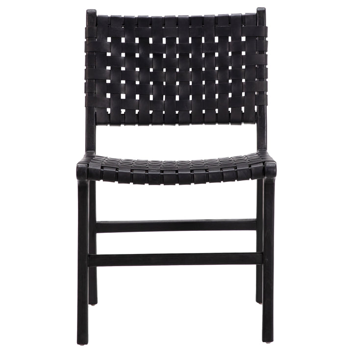Elegant Black Leather Bistro Chair with Sleek Metal Frame