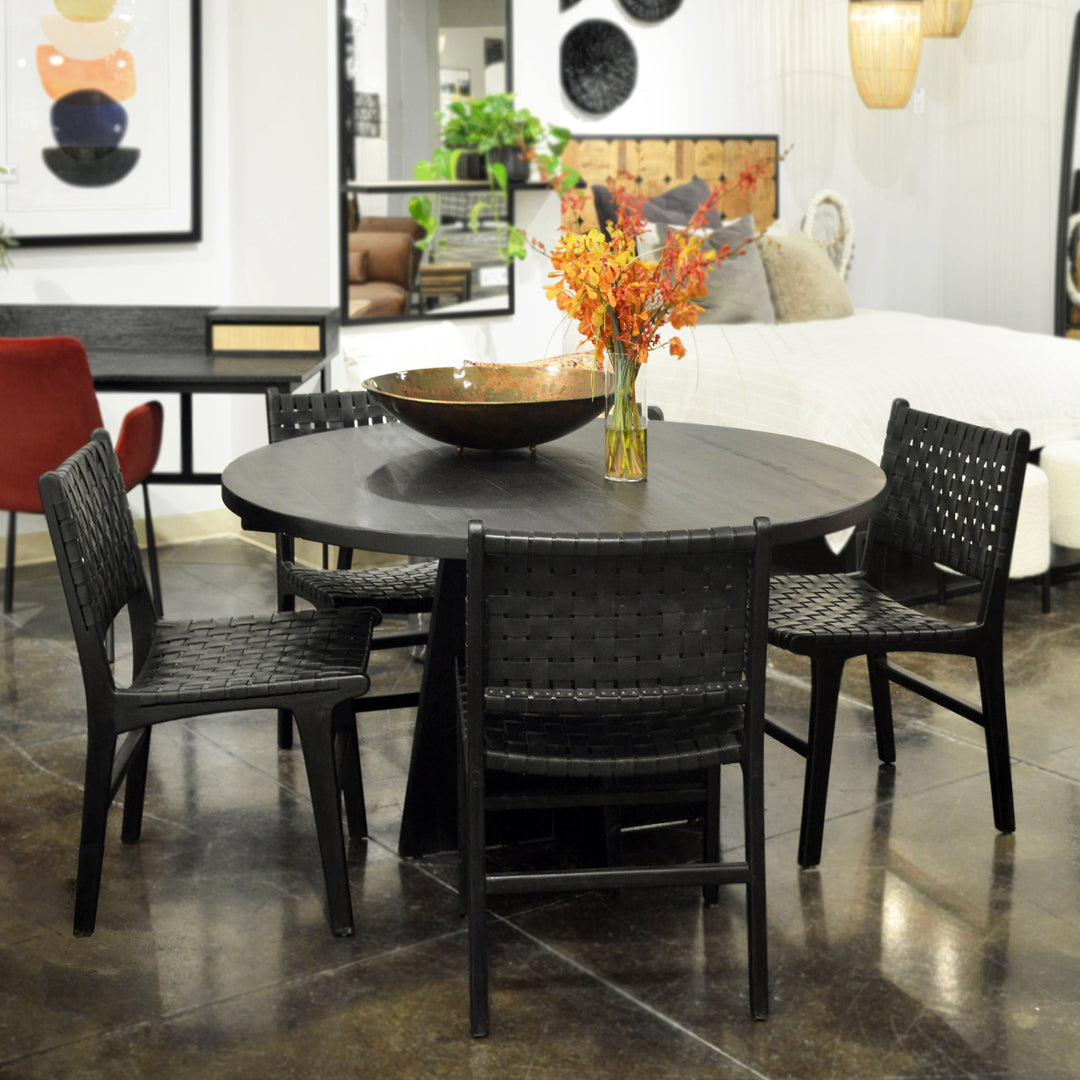 Elegant Black Leather Bistro Chair with Sleek Metal Frame