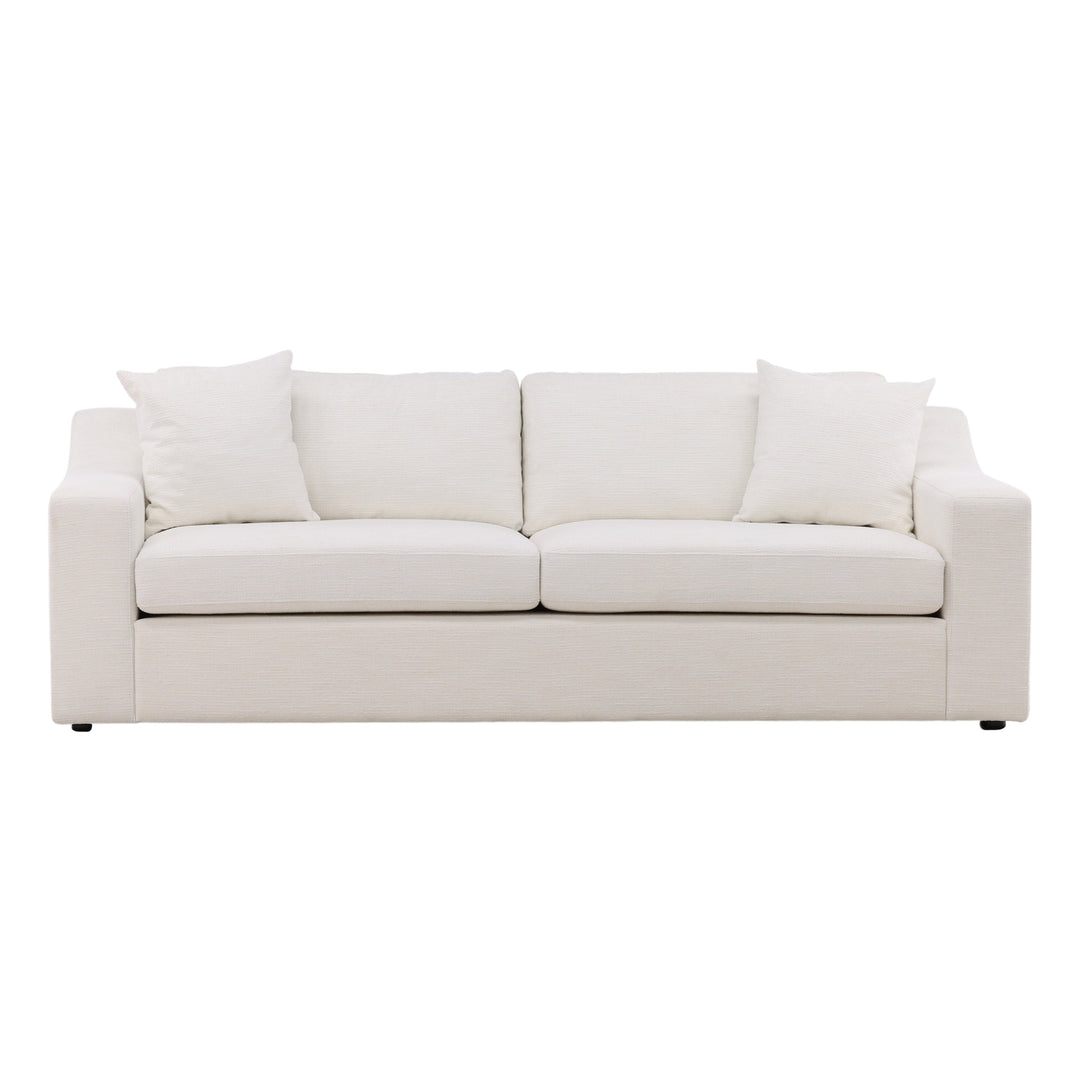Luxury DreamSeat: Handcrafted Solid Wood Frame Sofa with Plush Cream Upholstery