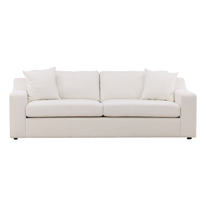 Luxury DreamSeat: Handcrafted Solid Wood Frame Sofa with Plush Cream Upholstery