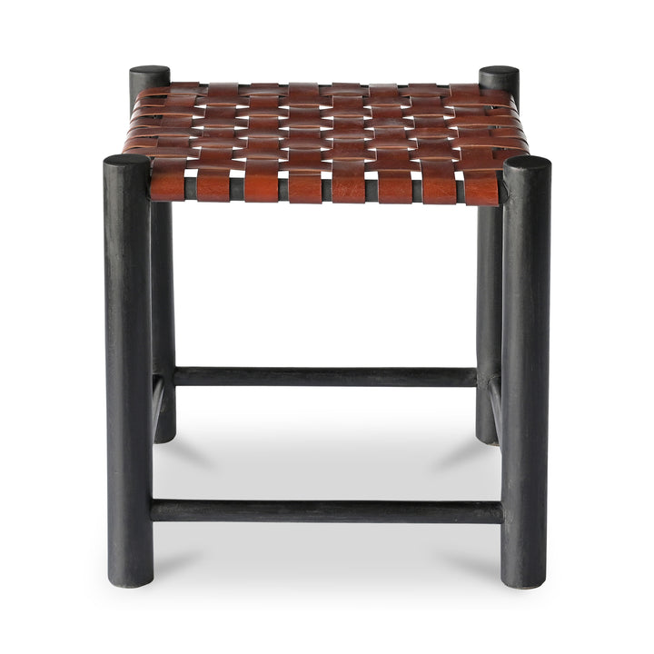 Rustic Grace Stool in Solid Mango Wood with Leather Accents