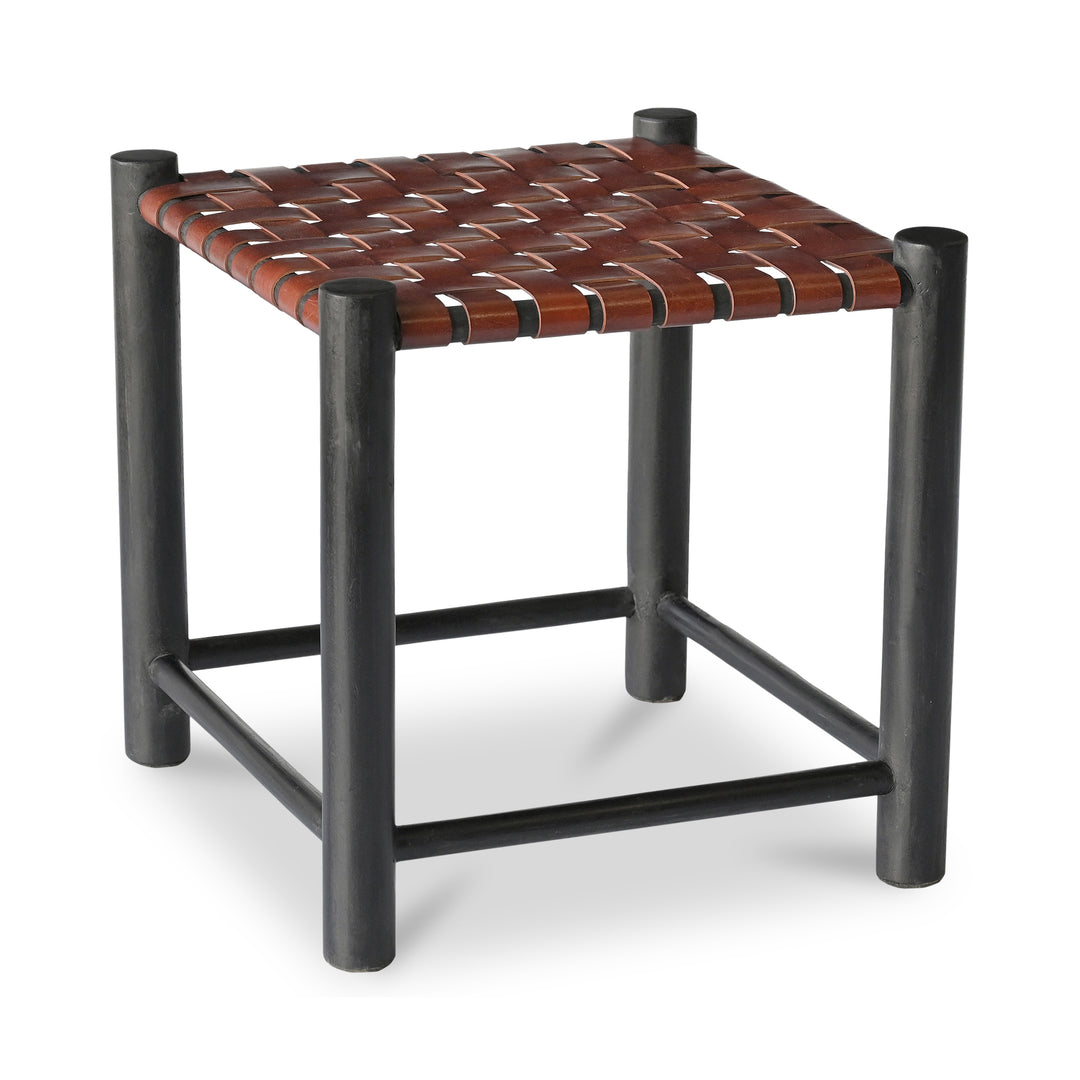 Rustic Grace Stool in Solid Mango Wood with Leather Accents
