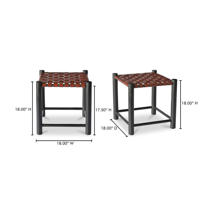 Rustic Grace Stool in Solid Mango Wood with Leather Accents