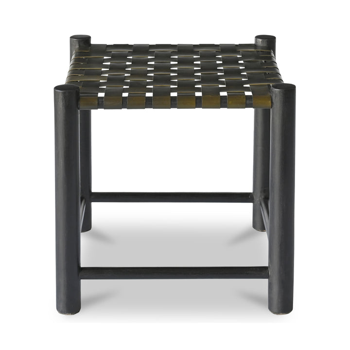Rustic Grace Stool in Solid Mango Wood with Leather Accents