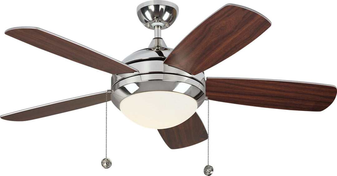 Discus Classic 44 LED Ceiling Fan in with Silver / American Walnut Reversible Blades and Light Kit Polished Nickel