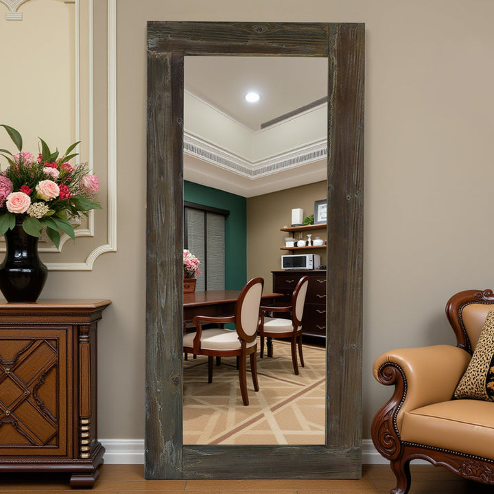 Distressed Solid Wood Mirror Leaning Mirror Wall Mirror Farmhouse/Rustic Mirror 71" x 32"