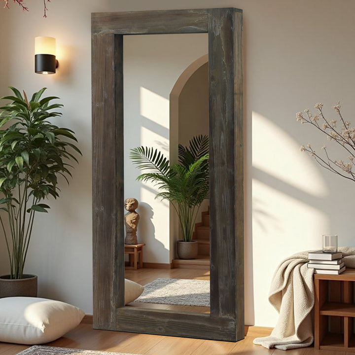 Distressed Solid Wood Mirror Leaning Mirror Wall Mirror Farmhouse/Rustic Mirror 71" x 32"