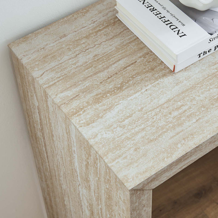 Cerar Faux Travertine Console Table