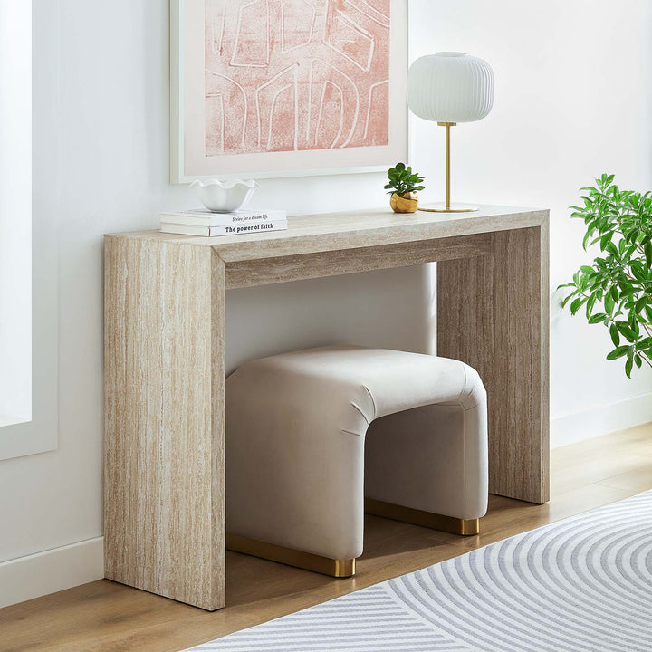 Cerar Faux Travertine Console Table