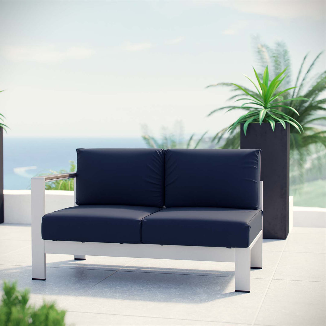 Shoreline L-Shaped Contemporary Sectional Outdoor Patio Aluminum Loveseat