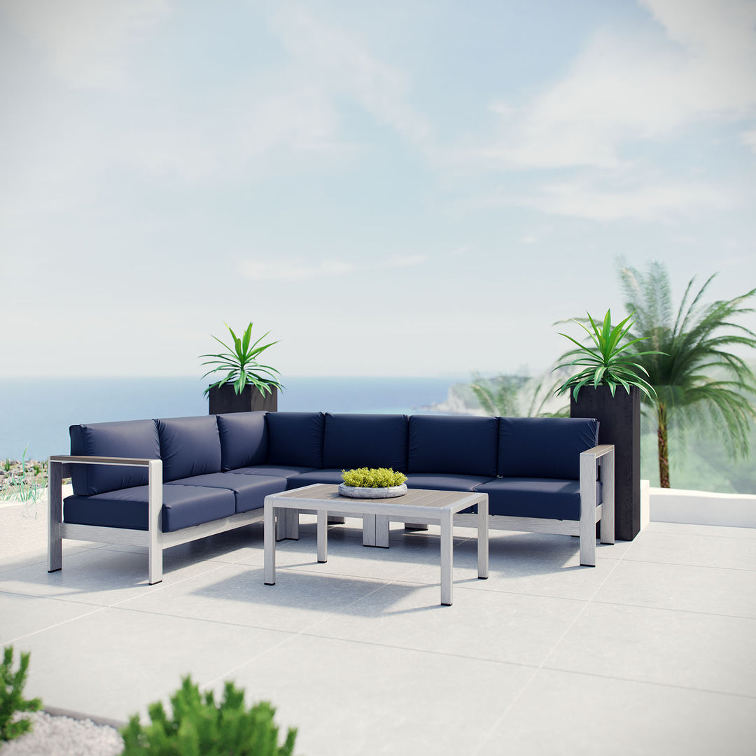 Seaside 5 Piece Outdoor Patio Aluminum Sectional Sofa Set