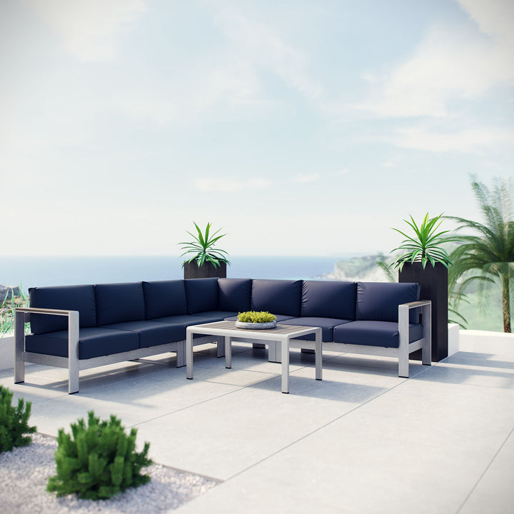 Shoreline 6 Piece Outdoor Patio Aluminum Sectional Sofa Set