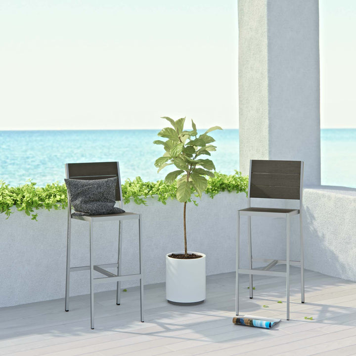 Seaside Outdoor Patio Aluminum Armless Bar Stool Set of 2