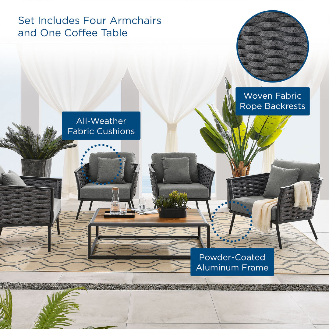 Seaside 5 Piece Outdoor Patio Aluminum Sectional Sofa Set