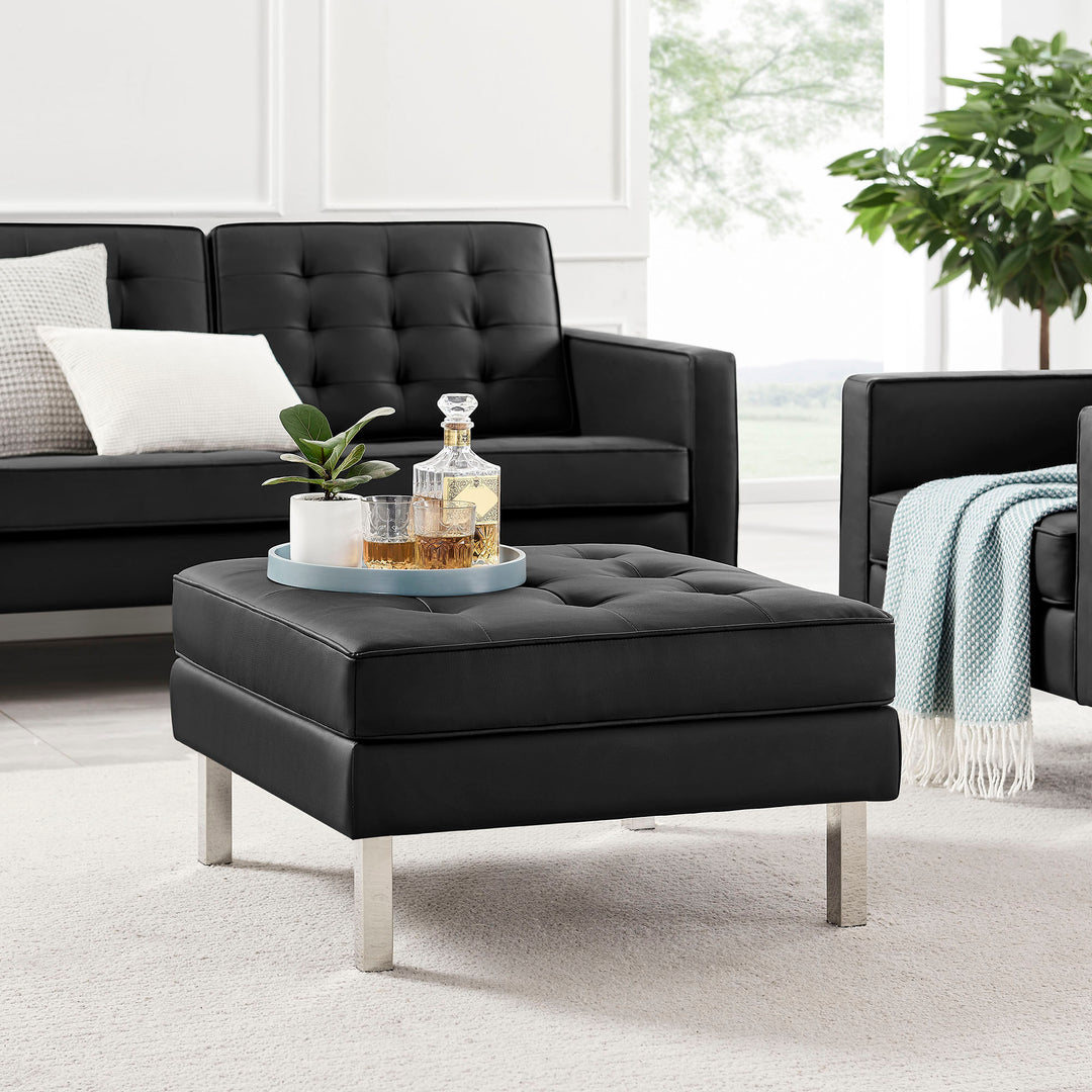 Luxe Leatherette Lounge Ottoman