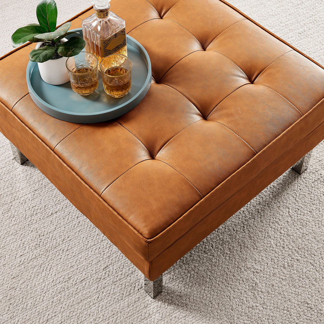 Luxe Leatherette Lounge Ottoman