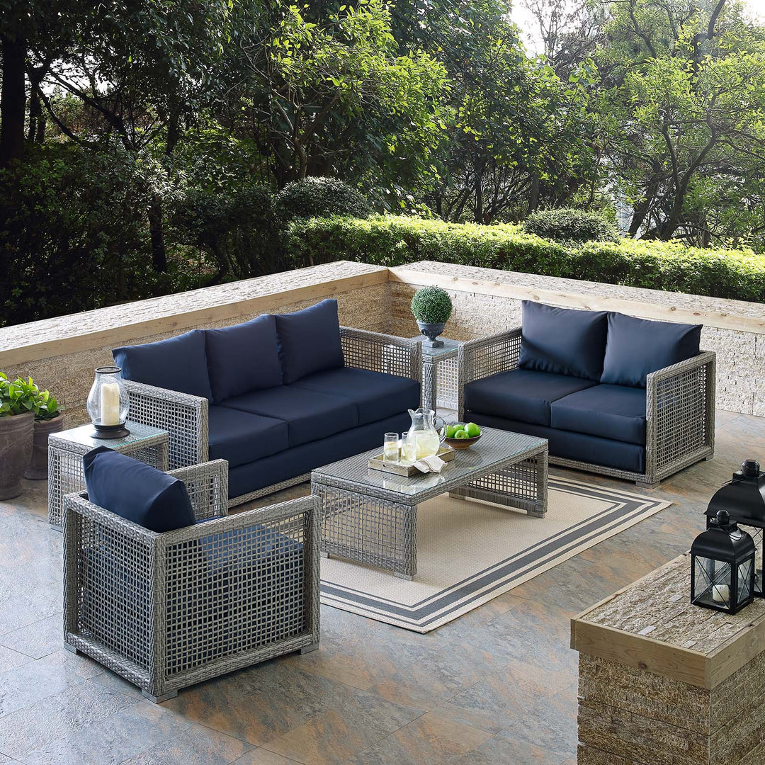 Aqua 6 Piece Outdoor Patio Wicker Rattan Set