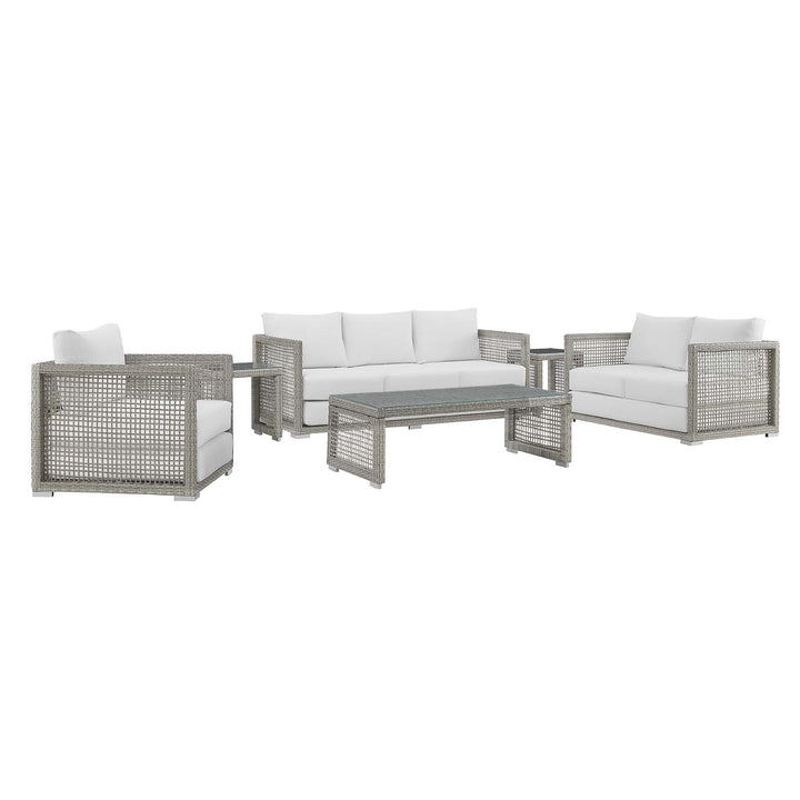 Aqua 6 Piece Outdoor Patio Wicker Rattan Set