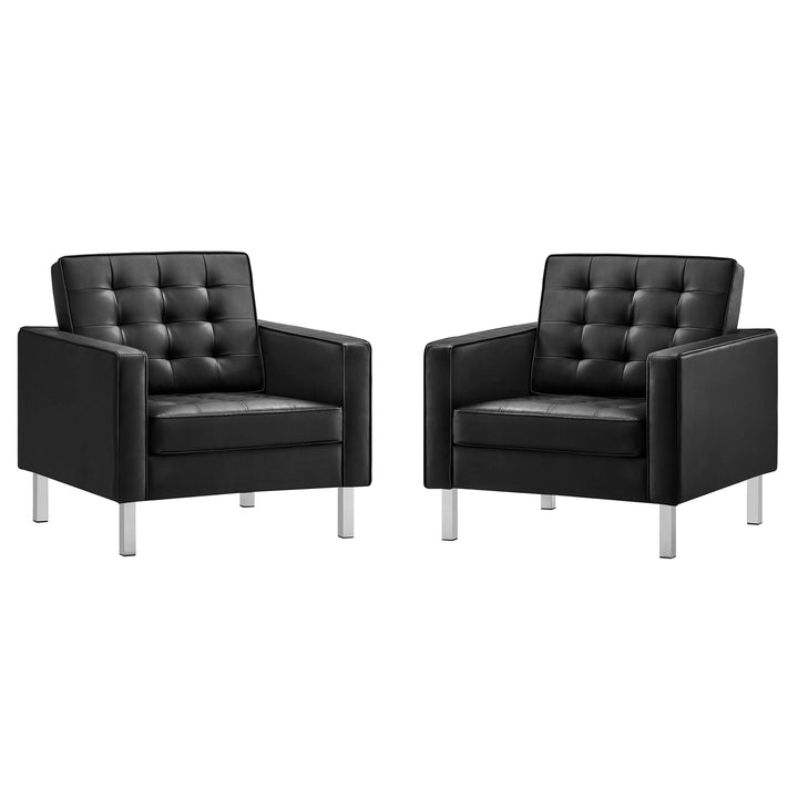 Lux Tufted Vegan Leather Armchairs Set of 2