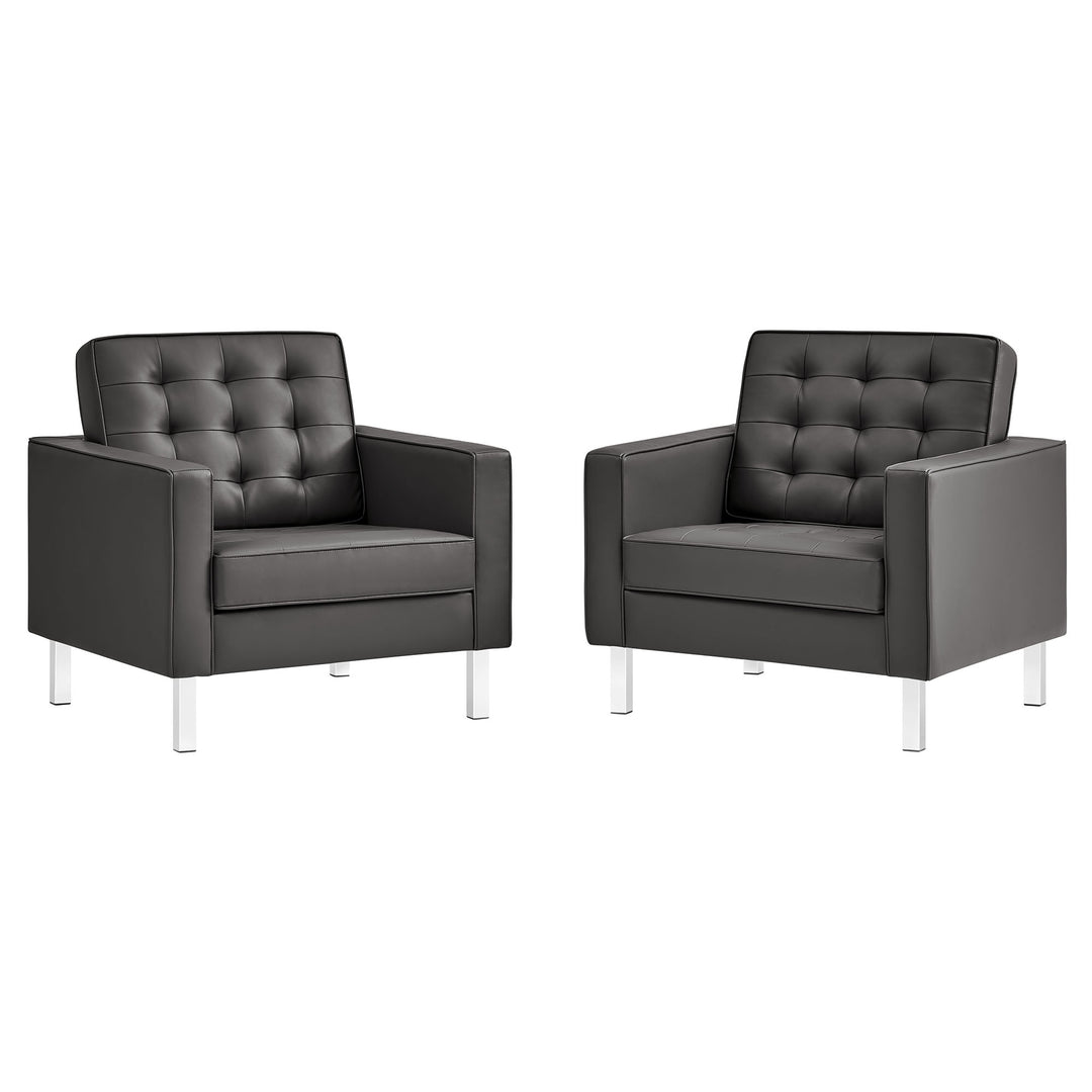 Lux Tufted Vegan Leather Armchairs Set of 2