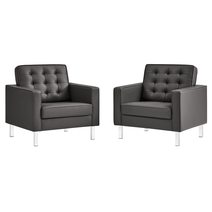 Lux Tufted Vegan Leather Armchairs Set of 2