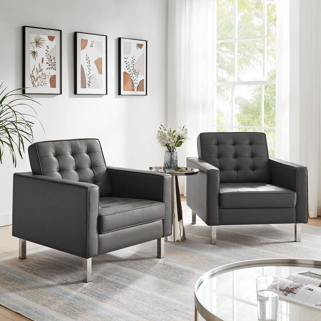 Lux Tufted Vegan Leather Armchairs Set of 2