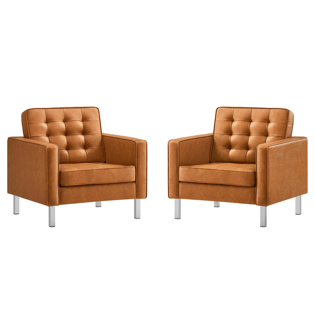 Lux Tufted Vegan Leather Armchairs Set of 2