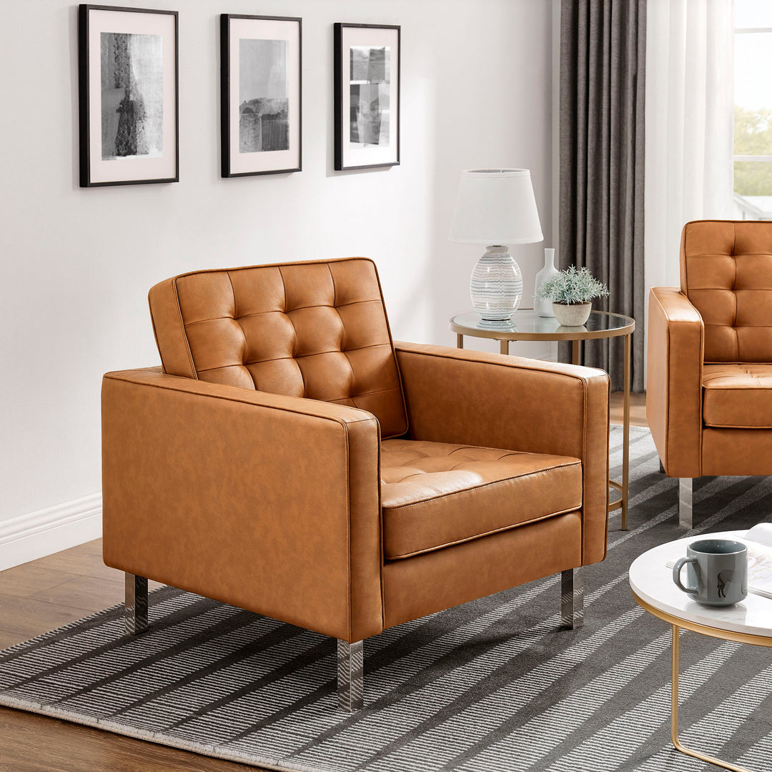 Lux Tufted Vegan Leather Armchairs Set of 2