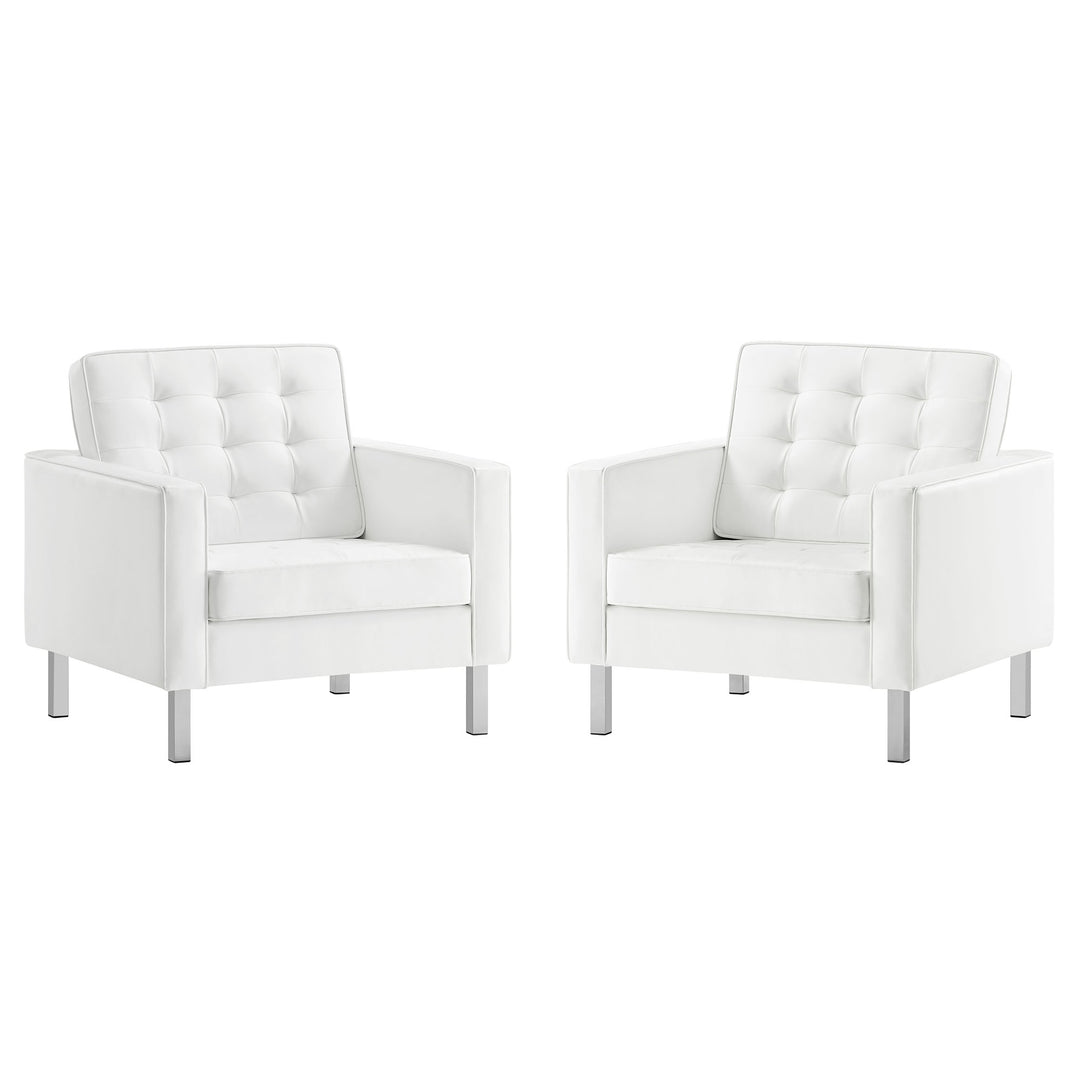 Lux Tufted Vegan Leather Armchairs Set of 2