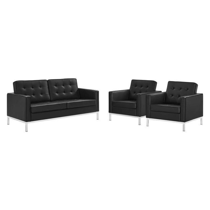 Luxe 3 Piece Tufted Upholstered Faux Leather Set