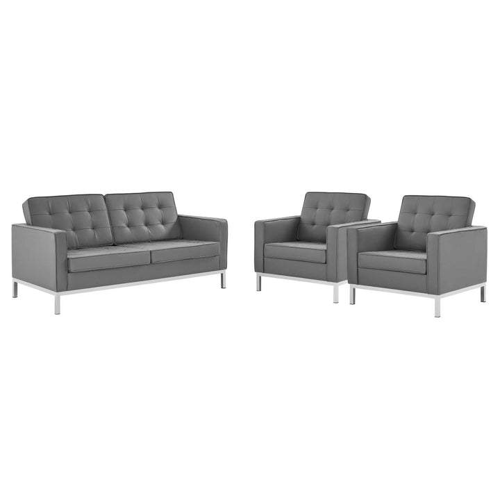 Luxe 3 Piece Tufted Upholstered Faux Leather Set