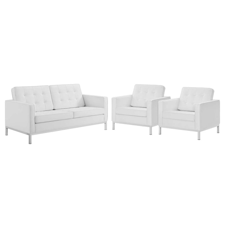 Luxe 3 Piece Tufted Upholstered Faux Leather Set