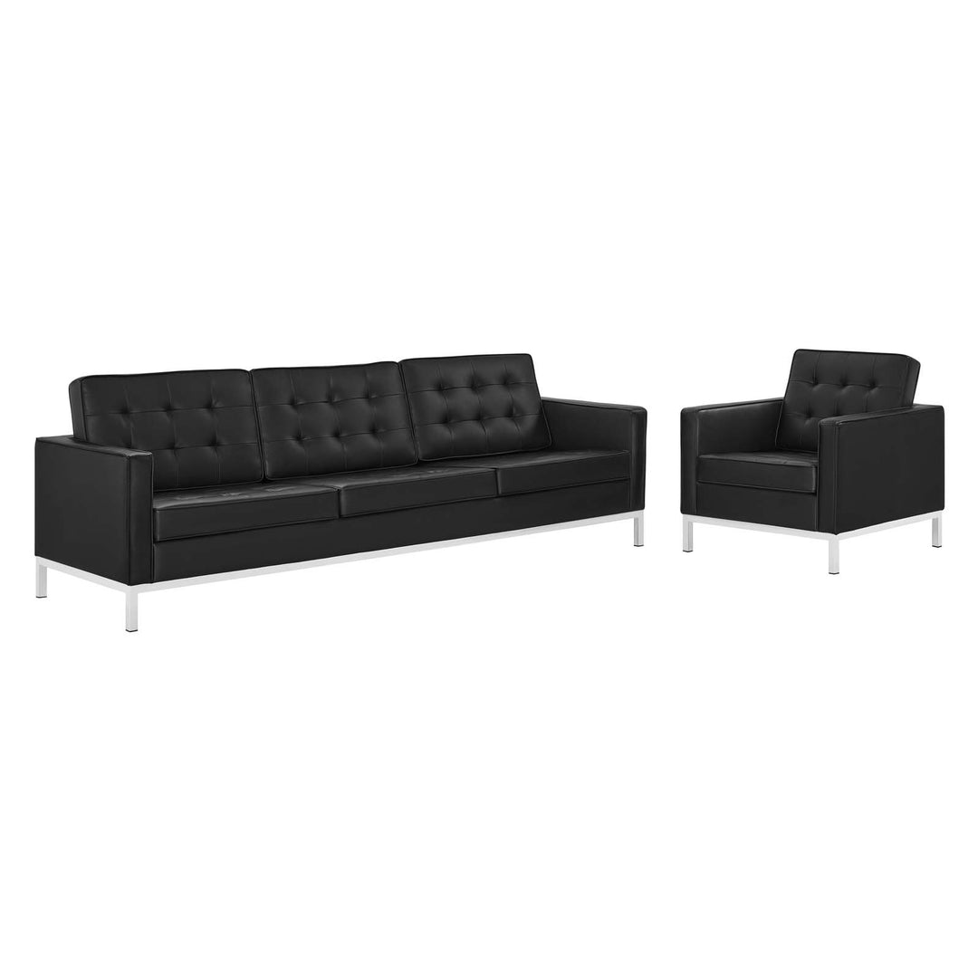 Luxe Tufted Upholstered Faux Leather Lounge Set