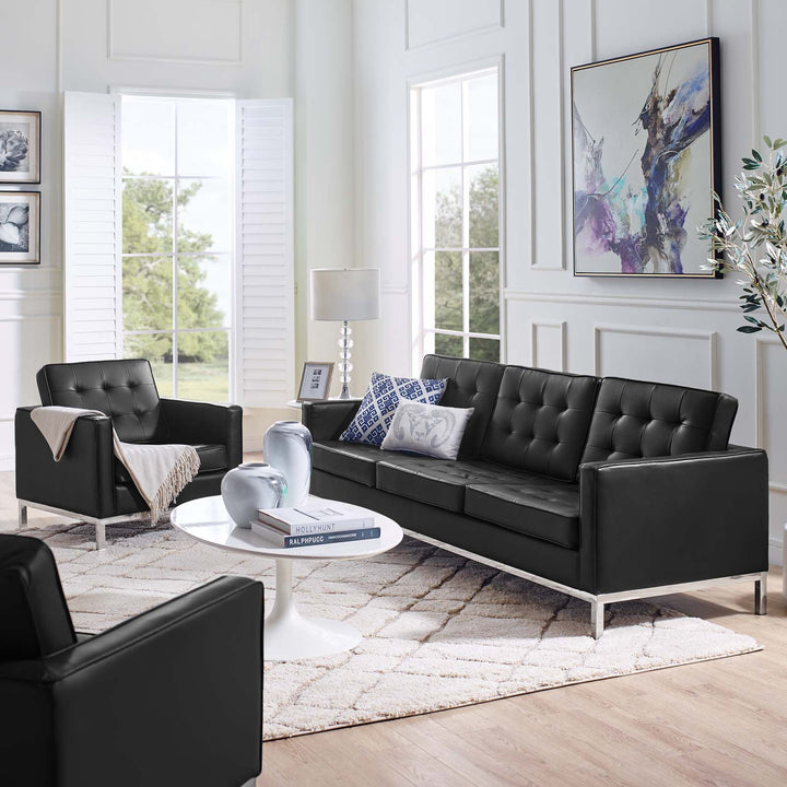 Luxe Tufted Upholstered Faux Leather Lounge Set