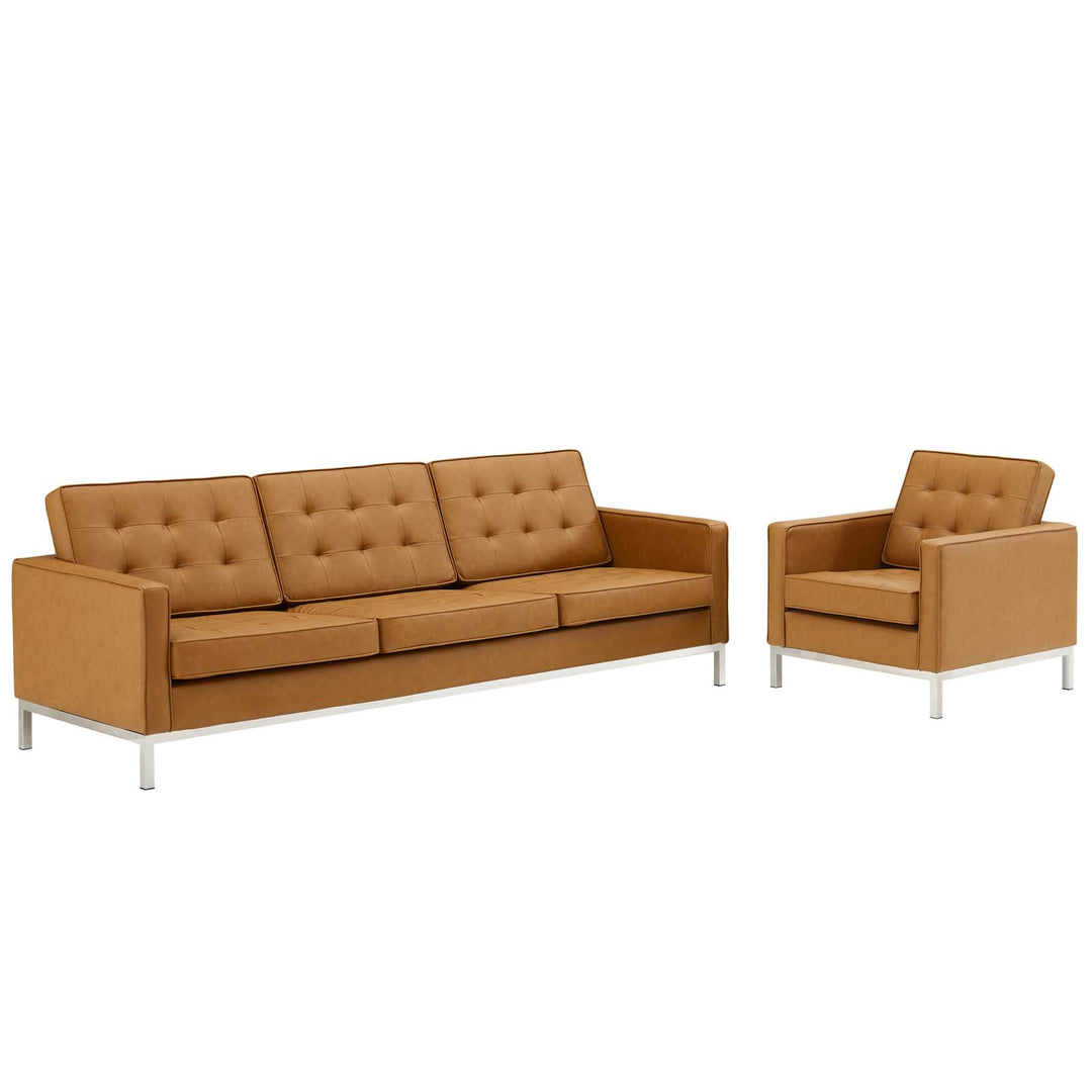 Luxe Tufted Upholstered Faux Leather Lounge Set