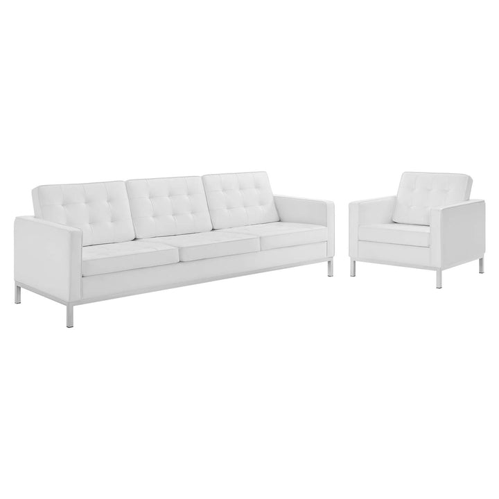 Luxe Tufted Upholstered Faux Leather Lounge Set