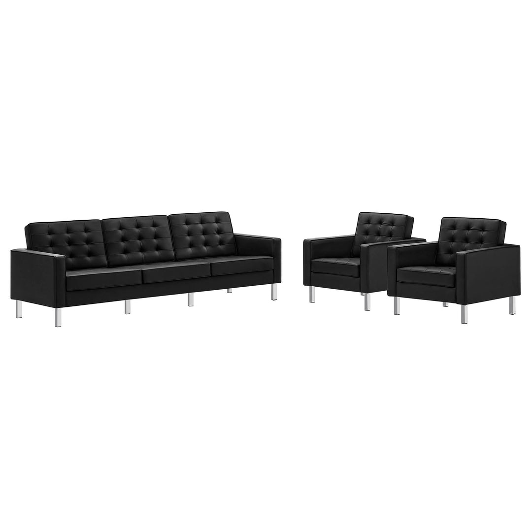 Luxe 3-Piece Tufted Vegan Leather Lounge Set