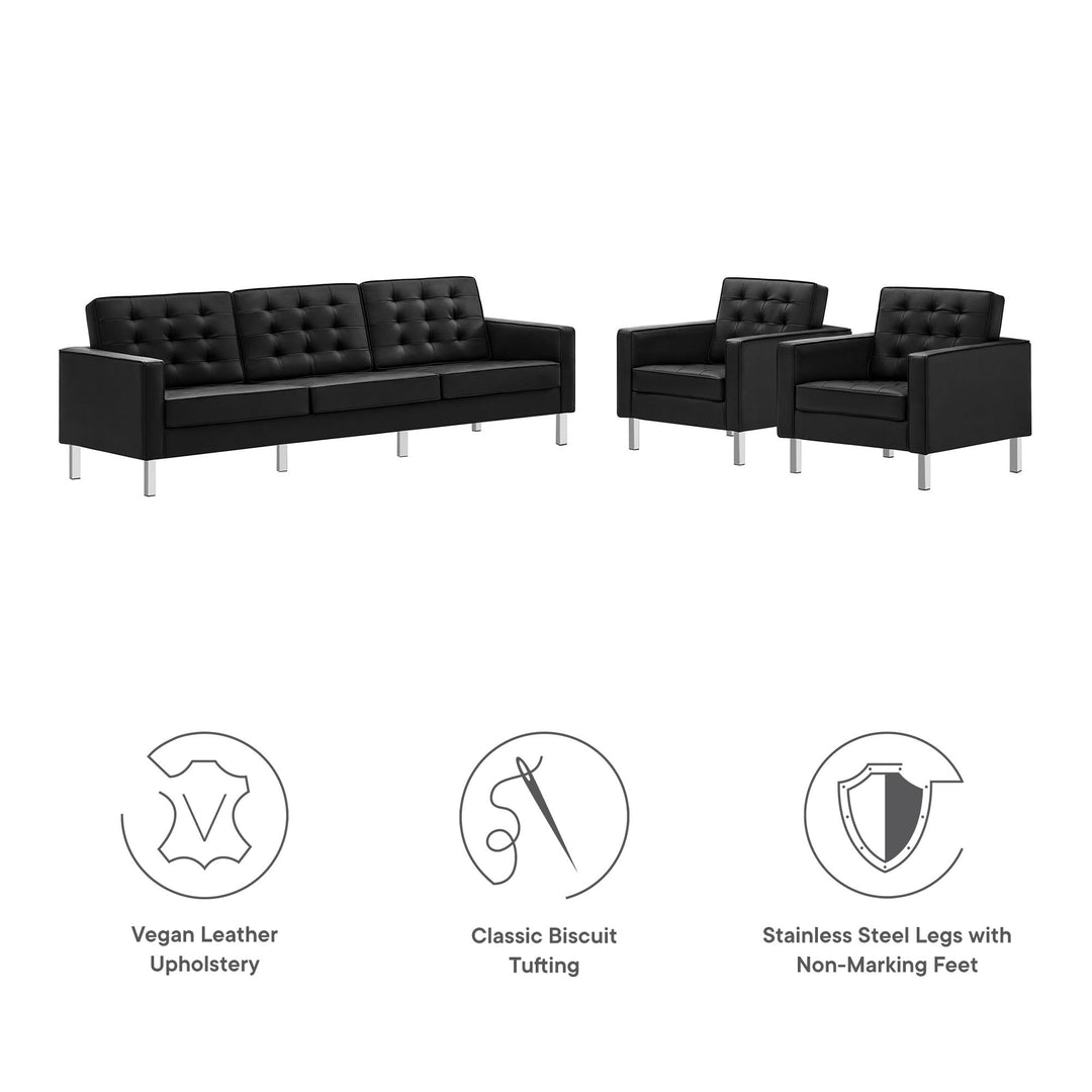 Luxe 3-Piece Tufted Vegan Leather Lounge Set