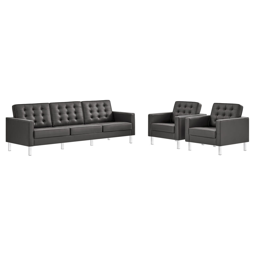 Luxe 3-Piece Tufted Vegan Leather Lounge Set