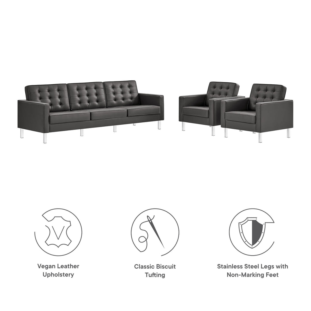 Luxe 3-Piece Tufted Vegan Leather Lounge Set