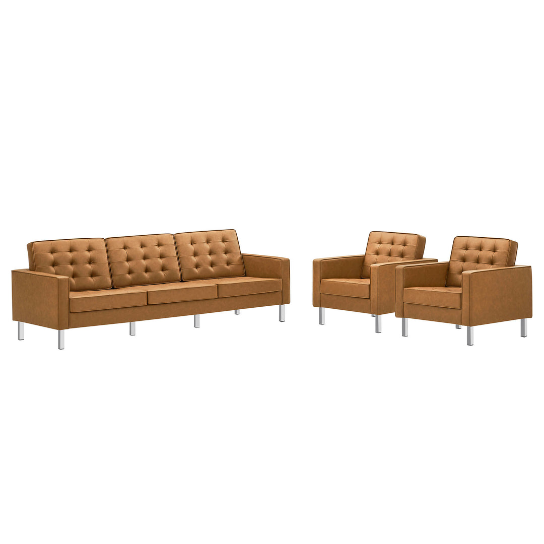 Luxe 3-Piece Tufted Vegan Leather Lounge Set