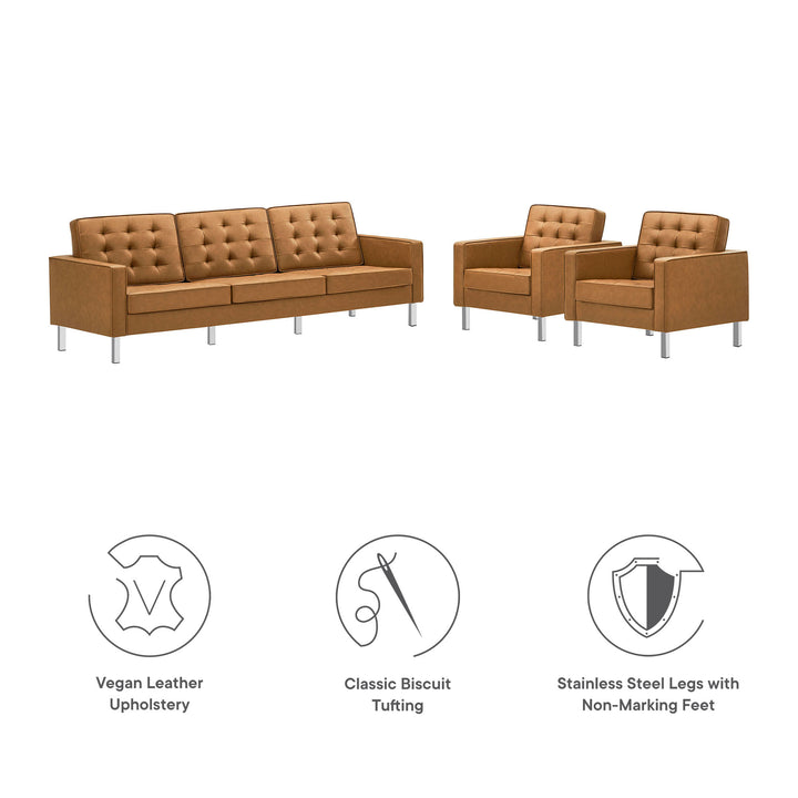 Luxe 3-Piece Tufted Vegan Leather Lounge Set