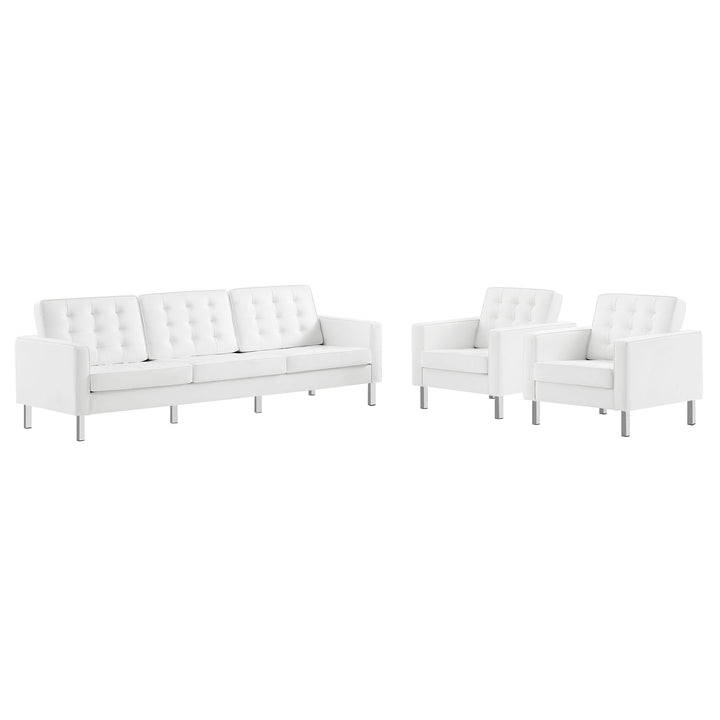 Luxe 3-Piece Tufted Vegan Leather Lounge Set