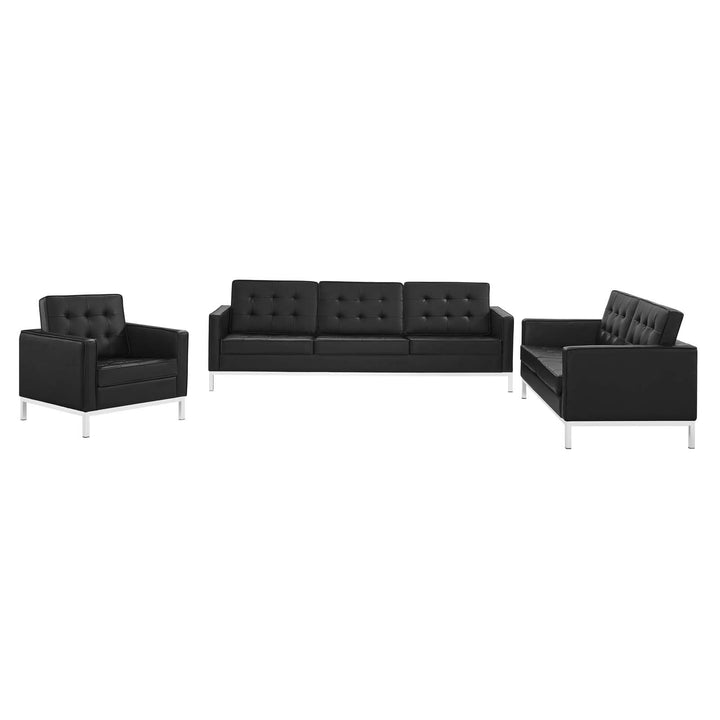 Luxe 3 Piece Tufted Upholstered Faux Leather Suite