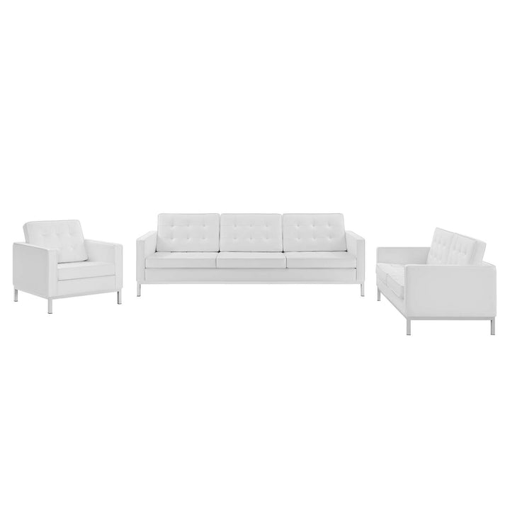 Luxe 3 Piece Tufted Upholstered Faux Leather Suite