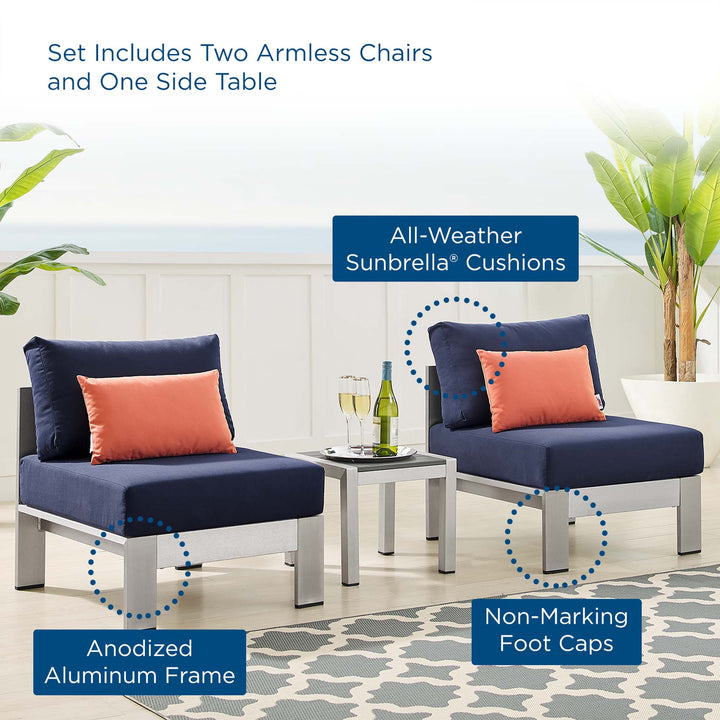 Shoreline 3 Piece Sunbrella® Fabric Outdoor Patio Aluminum Set