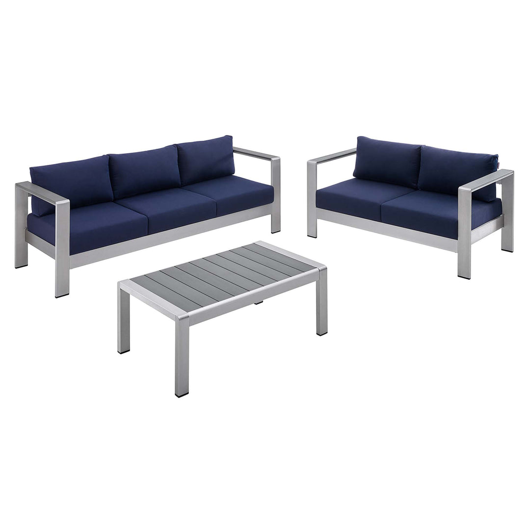 Seaside 3 Piece Sunbrella® Fabric Outdoor Patio Aluminum Set